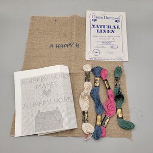 A Happy Heart Makes a Happy Home Counted Cross Stitch Kit Irish Linen